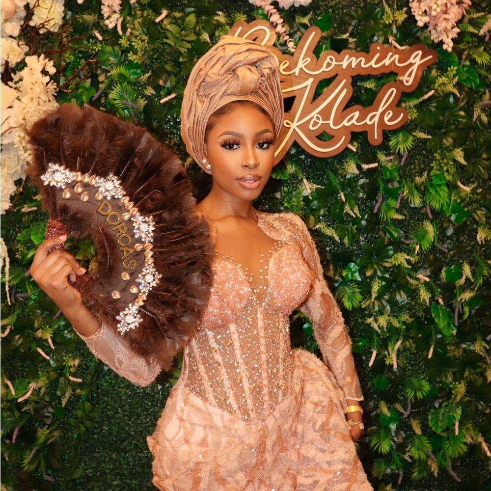 Aso Ebi Elegant Peach and Brown Corset Lace Dress